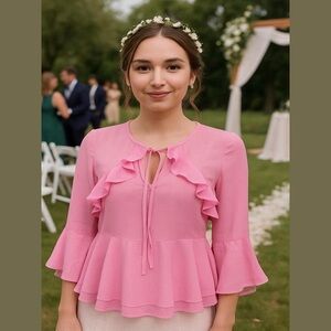 Banana Republic Petite ruffles top in orchid jubilee Sz XXS